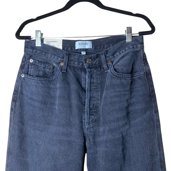 NWT Agolde lana mid rise vintage straight black distressed jeans sz 28 - Picture 5 of 8